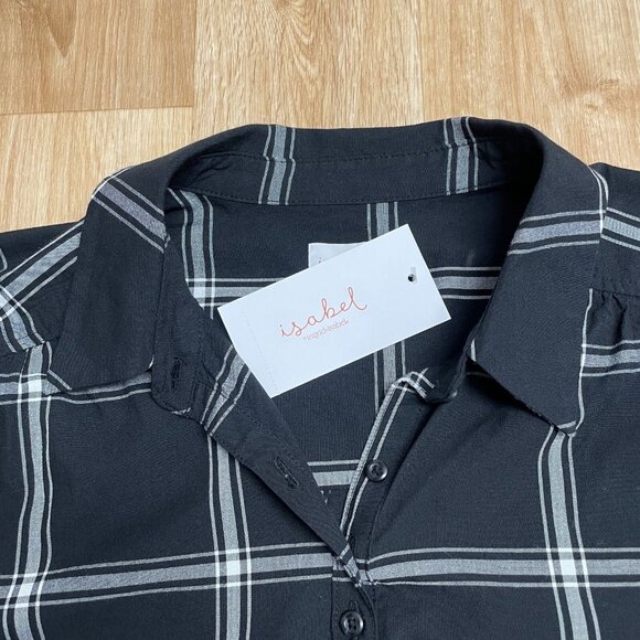 ISABEL MATERNITY BUTTON UP SHIRT PLAID BLACK WHITE LONG SLEEVE LIGHTWEIGHT NWT - Picture 3 of 5
